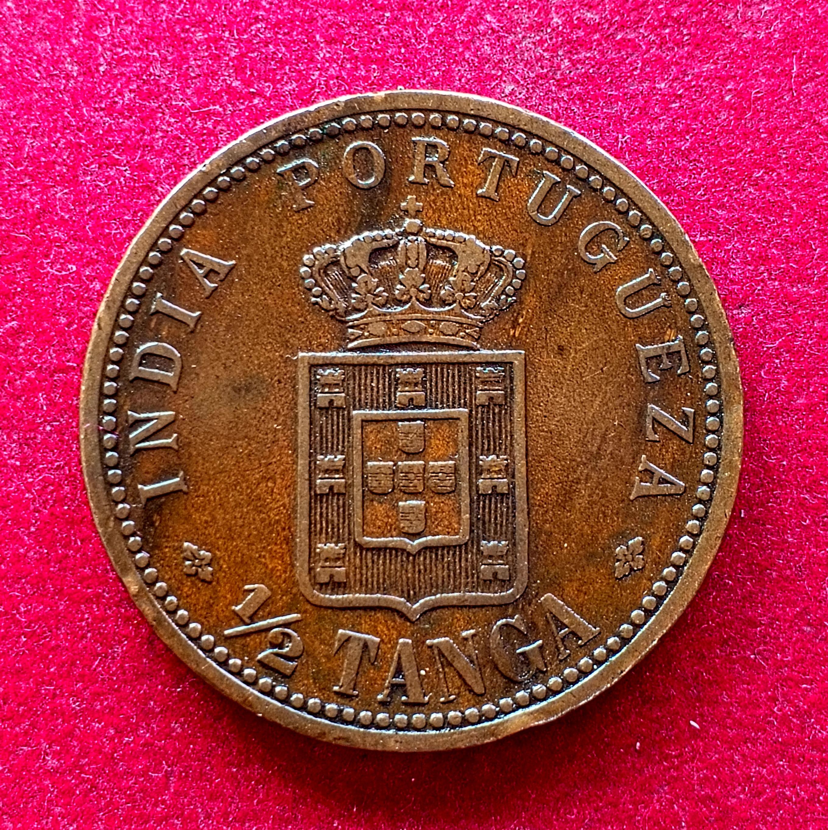 India Portuguese 1/2 Tanga Carlos I Lisboa mint  Coin