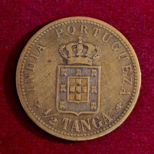 India Portuguese 1/2 Tanga Carlos I Lisboa mint  Coin
