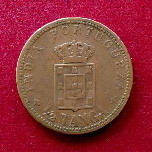 India Portuguese 1/2 Tanga Carlos I Lisboa mint  Coin