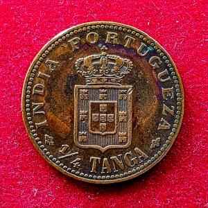 India Portuguese 1/4 Tanga Carlos I Coin