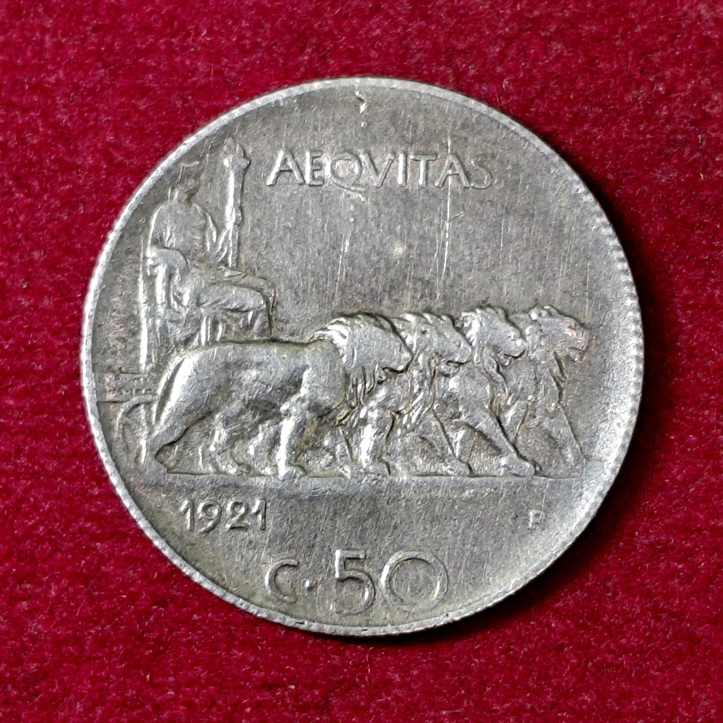 Italy 50 Centesimi Vittorio Emanuele III 1921 Coin