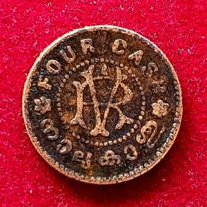 Kingdom of Travancore 4 Cash Chithira Thirunal Bala Rama Varma II Coin