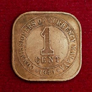 Malaya 1 Cent - George VI 1943 Coin
