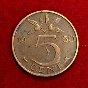 Netherlands 5 Cent Juliana 1950 Coin