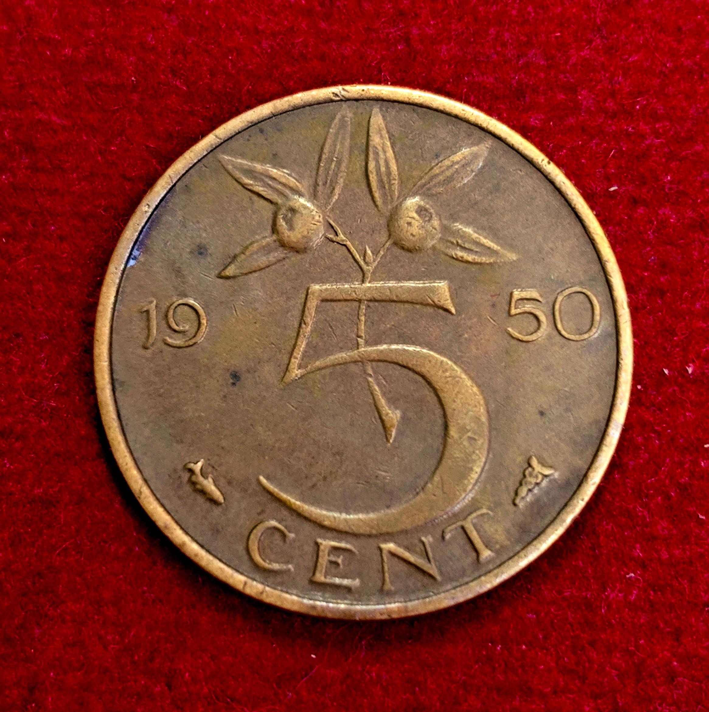 Netherlands 5 Cent Juliana 1950 Coin