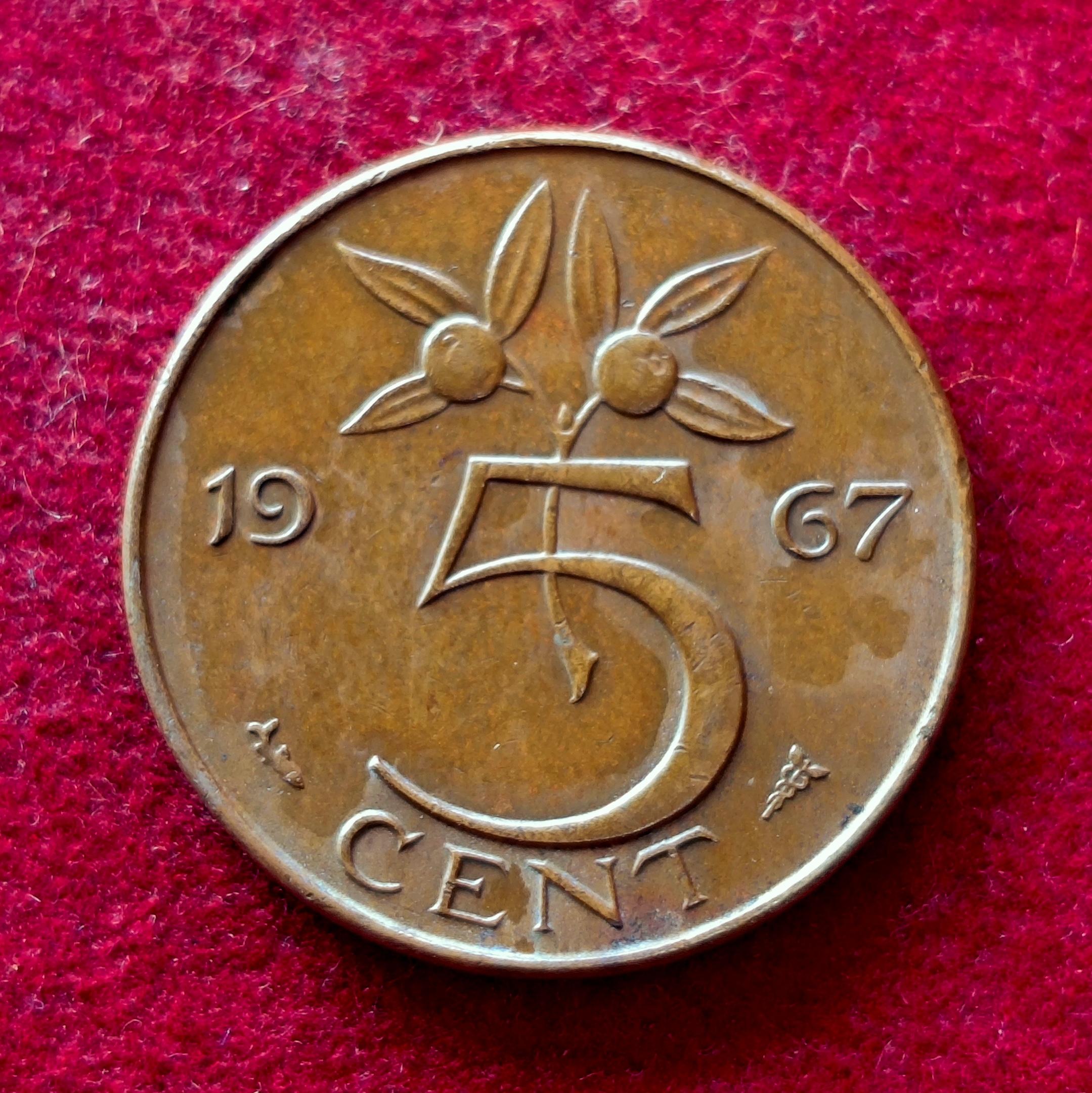 Netherlands 5 Cent Juliana 1967 Coin