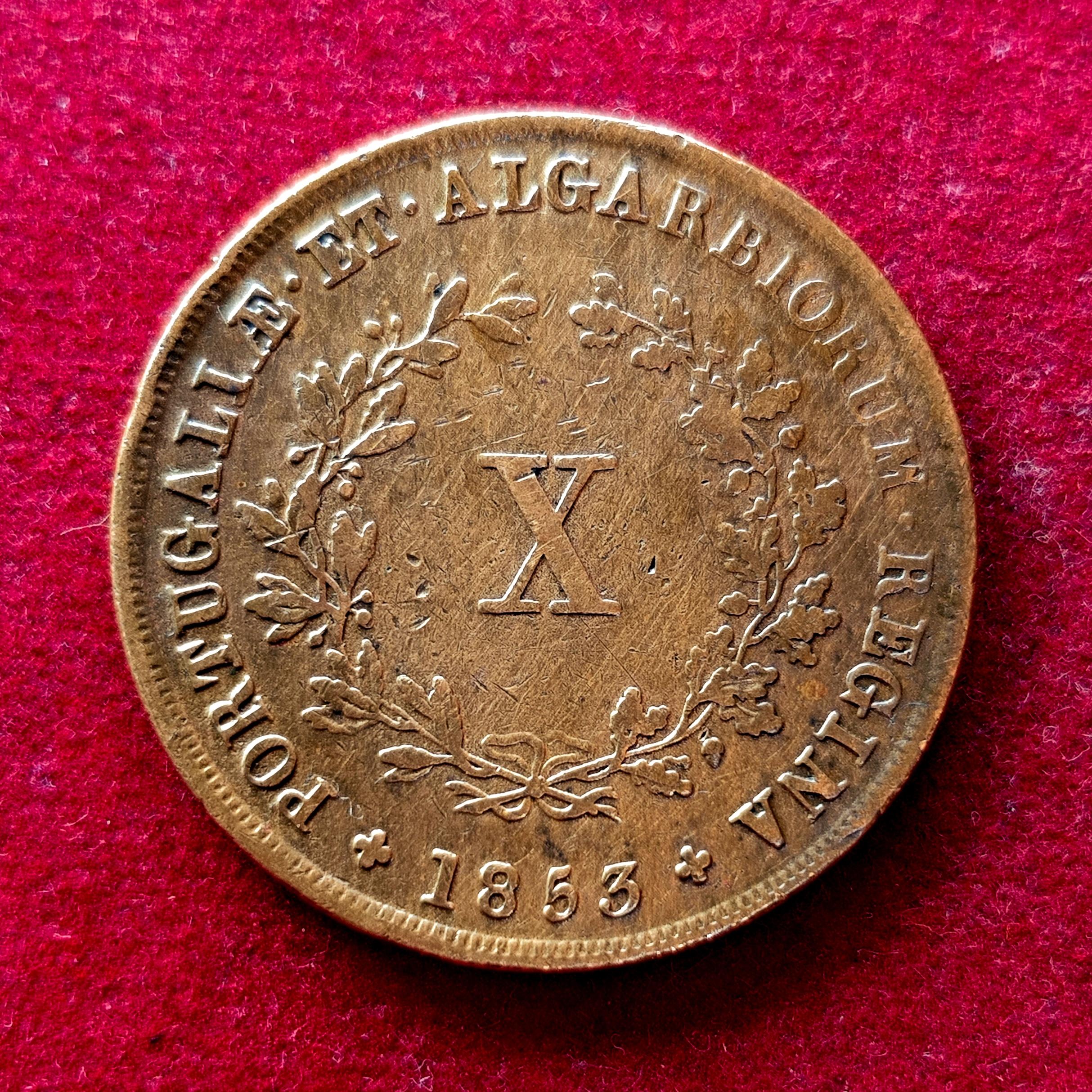 Portugal 10 Reis Luiz I 1853 Coin