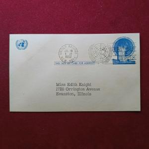 Post Card:- United Nations 1952 — 2¢ Emblem of the United Nations Issue, New York Cancellation