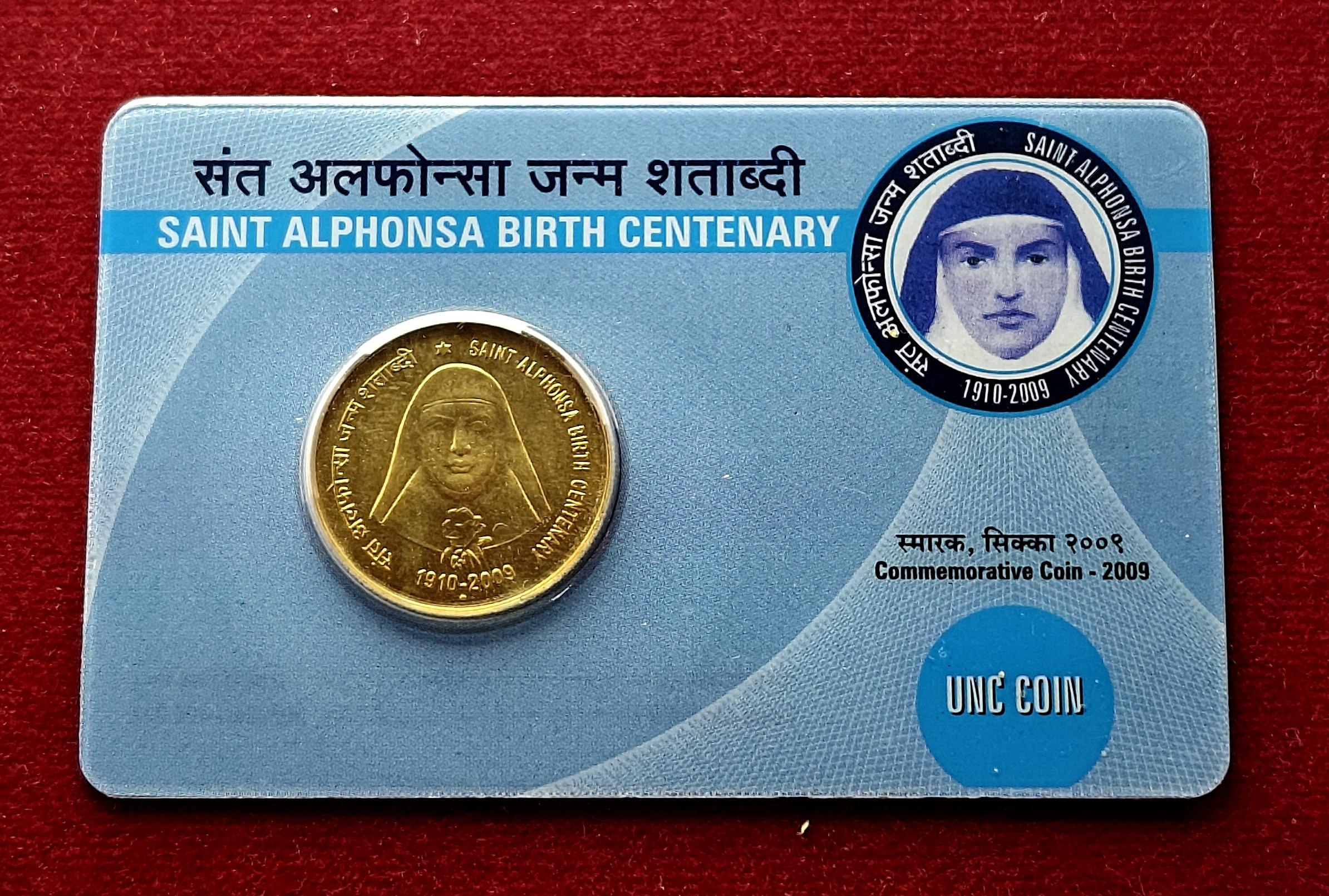 Saint Alphonsa Birth Centenary 2009 Commemorative UNC Single Coin Card (5 Rs)