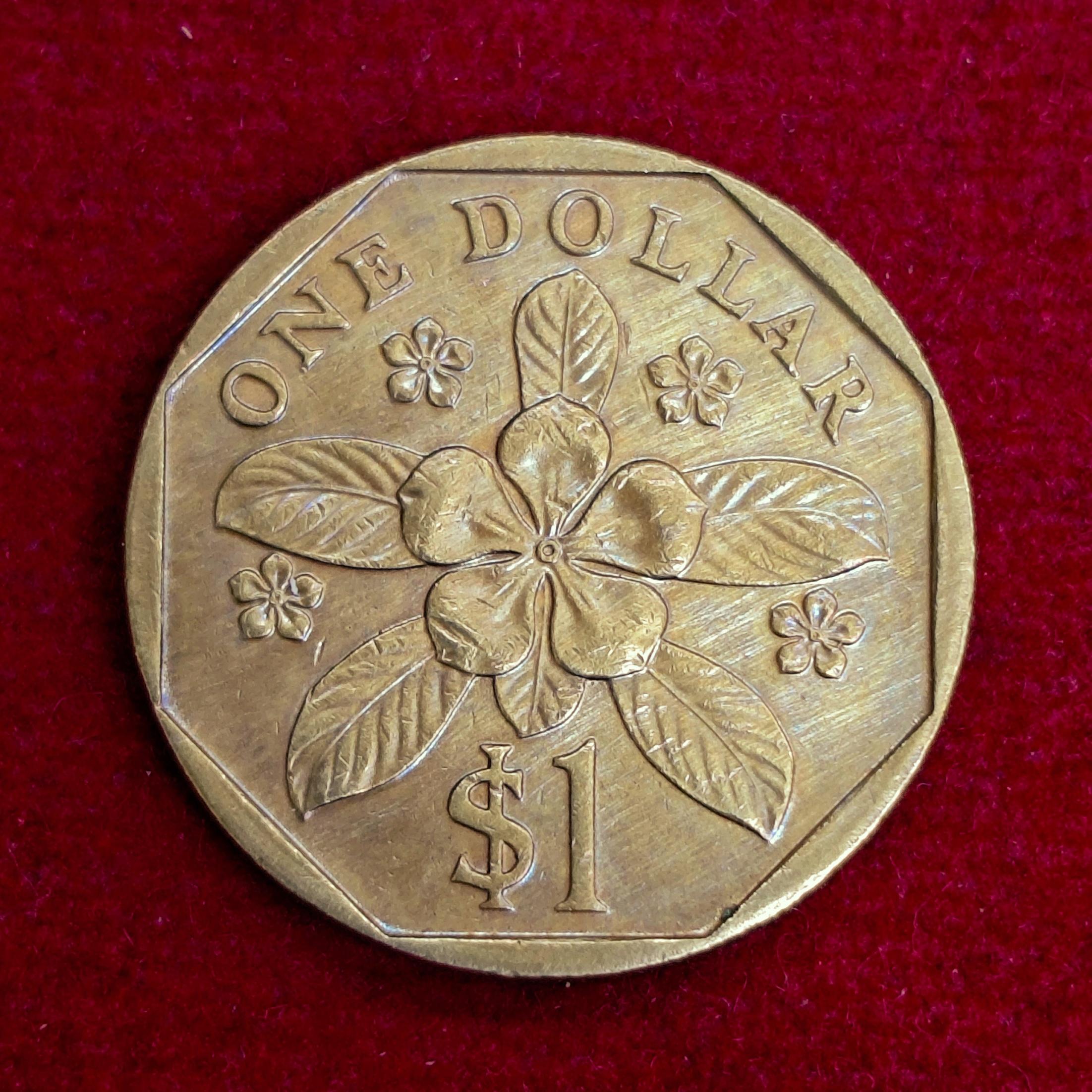 Singapore 1 Dollar ribbon downwards 1989 Coin