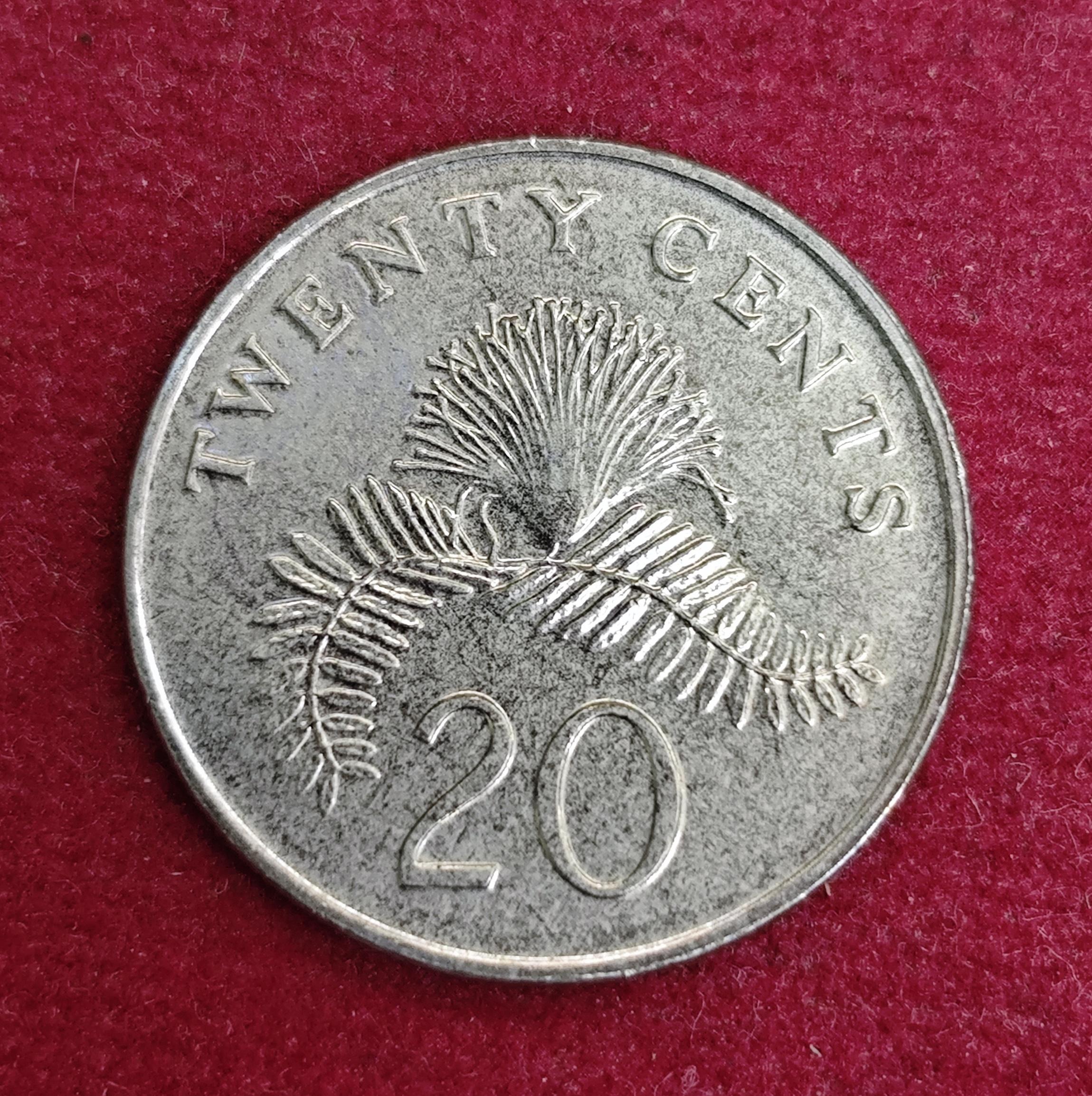 Singapore 20 Cents ribbon downwards 1998 Coin