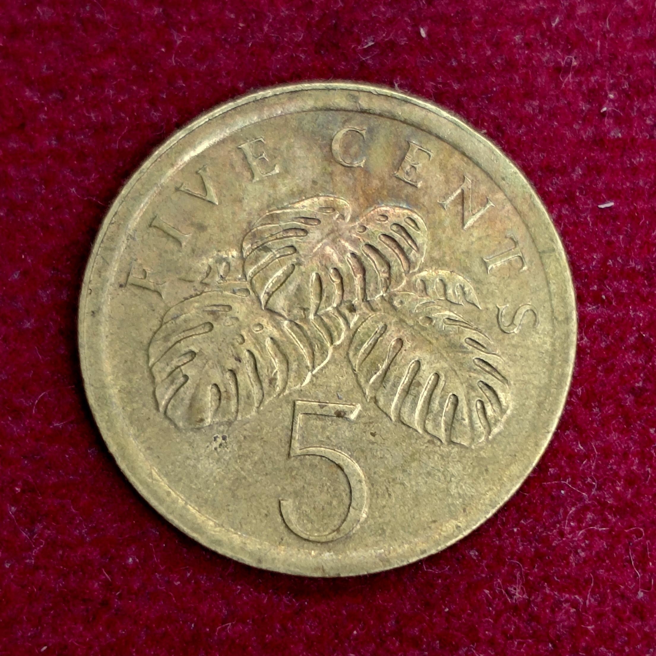 Singapore 5 Cents Ribbon Downwards 1988 Coin