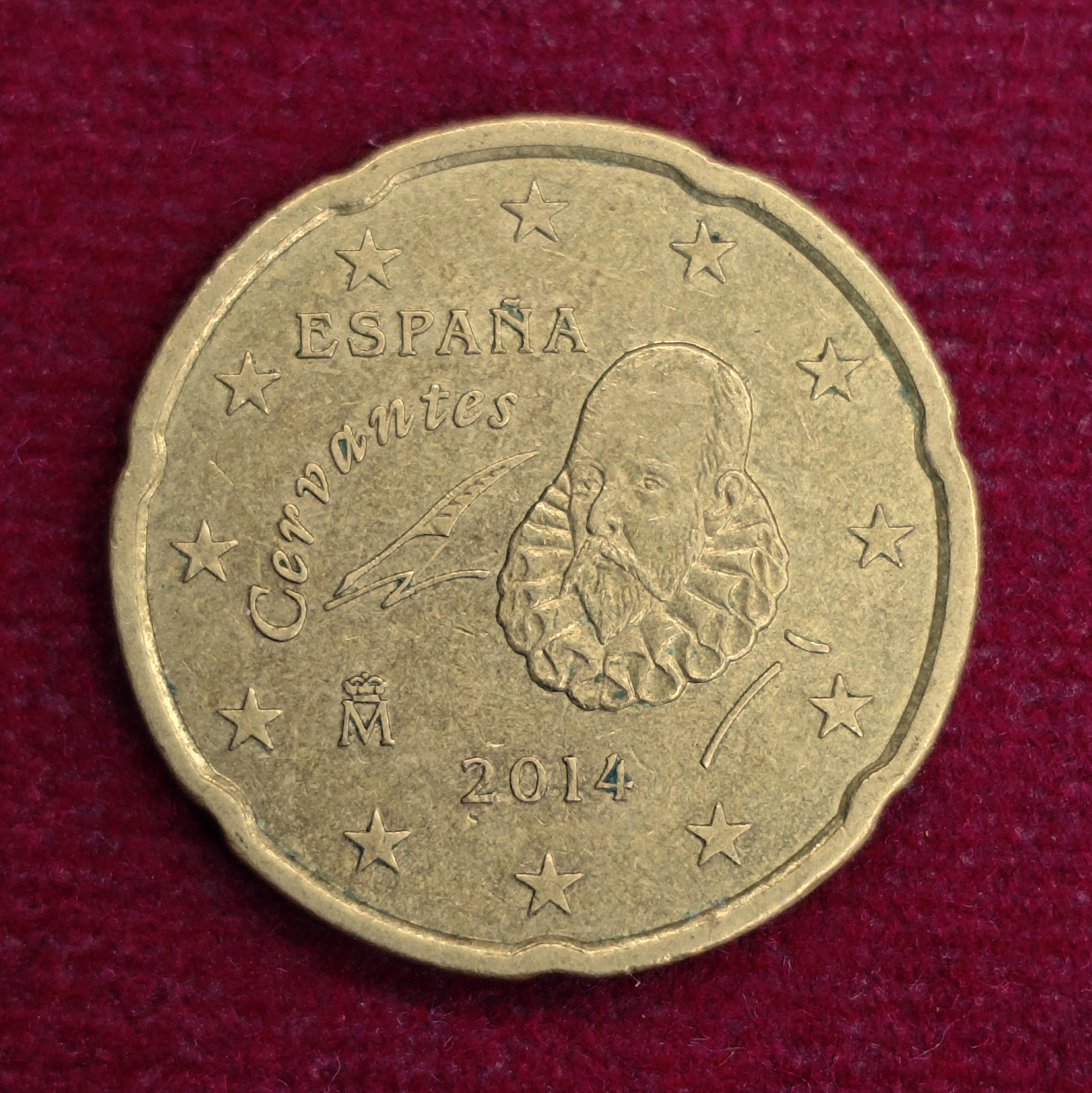 Spain 20 Euro Cent Spanish writer Miguel 2014 Coin