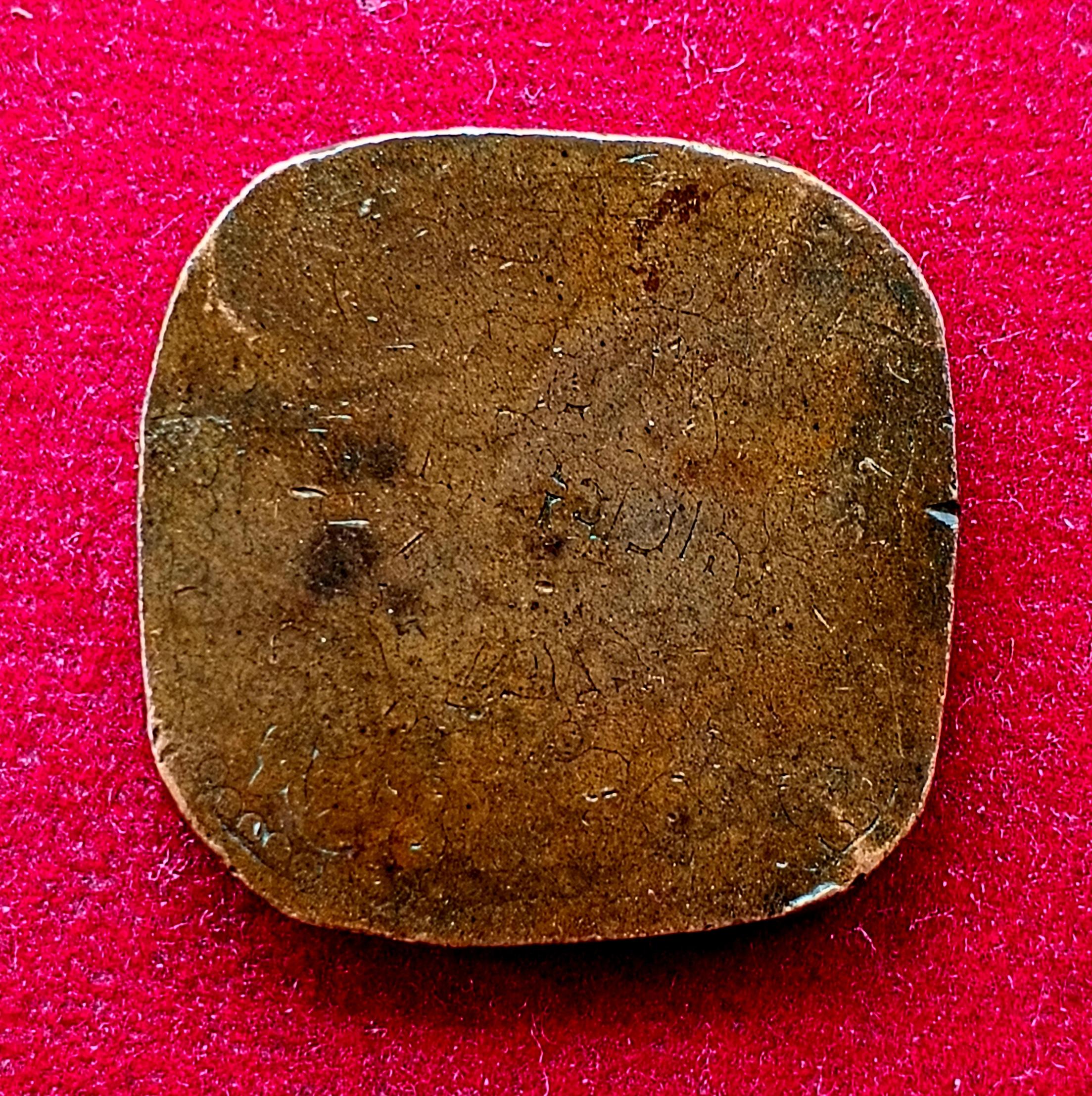 Square Copper Temple Token with Floral Motif tibet