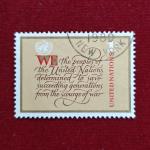 Stamp :- United Nations 1¢ “Preamble of the UN Charter” Definitive Stamp – WE the Peoples, Beige & Red (1951 Issue)