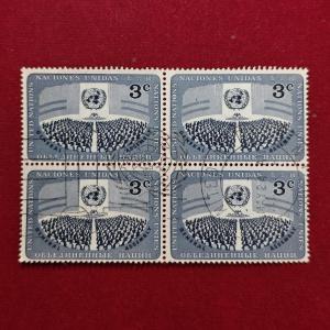 Stamp :- United Nations 3¢ – General Assembly Commemorative (Block of Four)