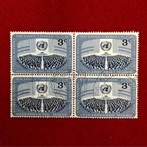 Stamp :- United Nations 3¢ – General Assembly Commemorative (Block of Four)
