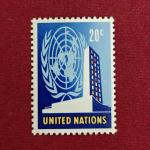 Stamp :- United Nations Headquarters Building Stamp Blue 20 Cent UN Postal Administration Issue