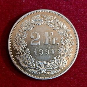 Switzerland 2 Francs Helvetia standing 1991 Coin
