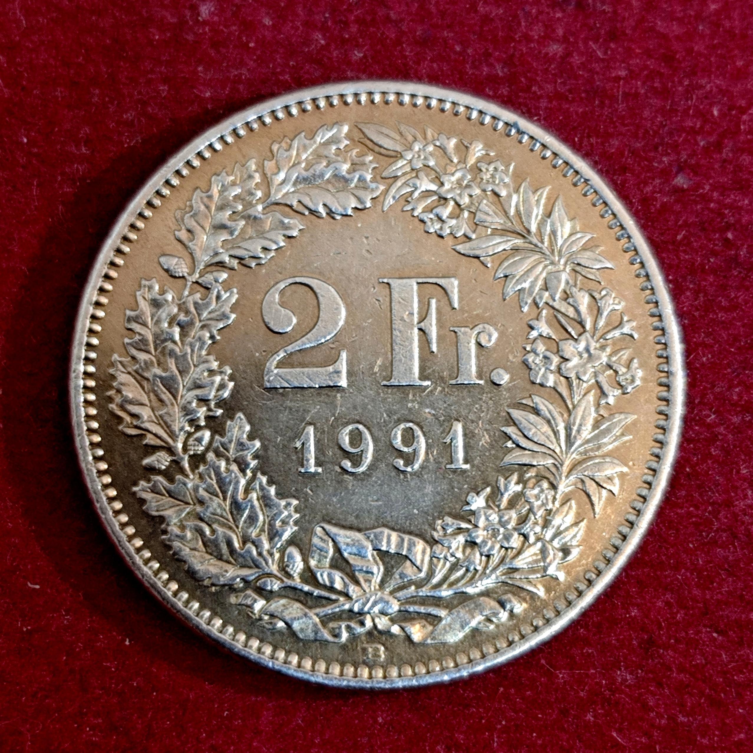 Switzerland 2 Francs Helvetia standing 1991 Coin