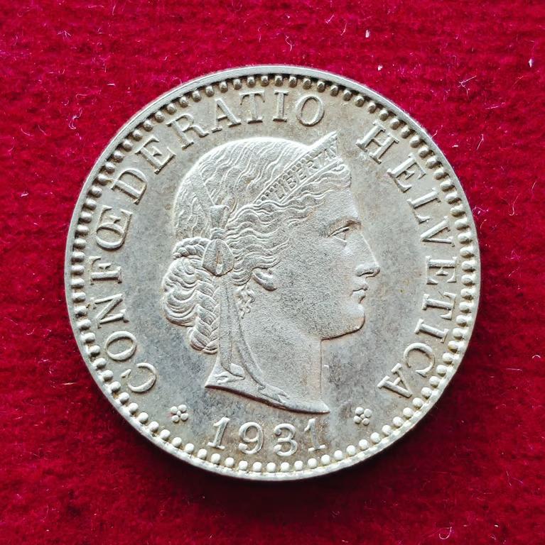 Switzerland 20 Rappen Libertas 1931 Coin
