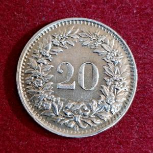 Switzerland 20 Rappen Libertas 1944 Coin