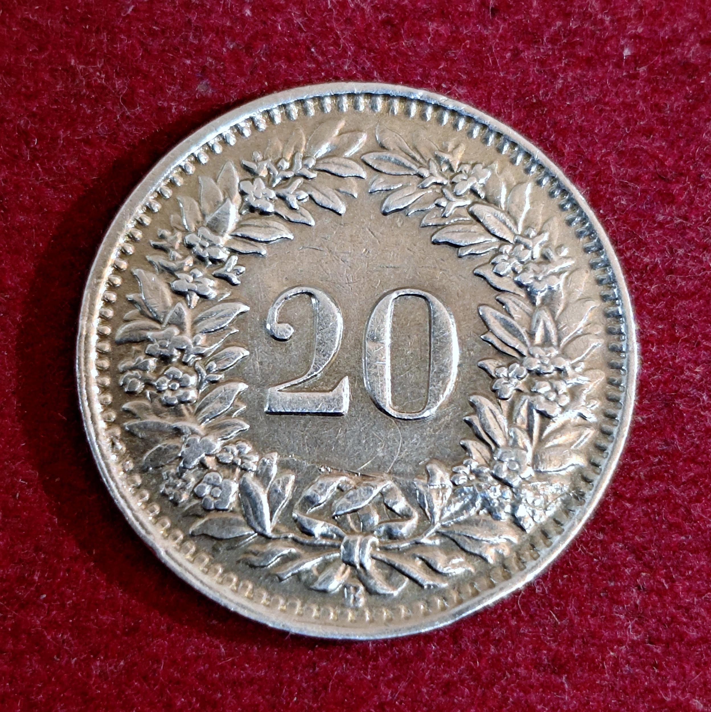 Switzerland 20 Rappen Libertas 1944 Coin