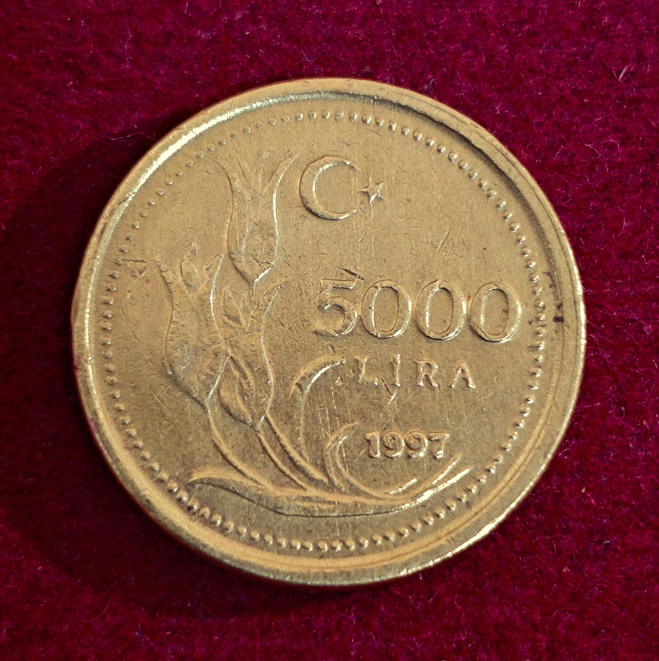 Turkey 5000 Lira 1997 Coin