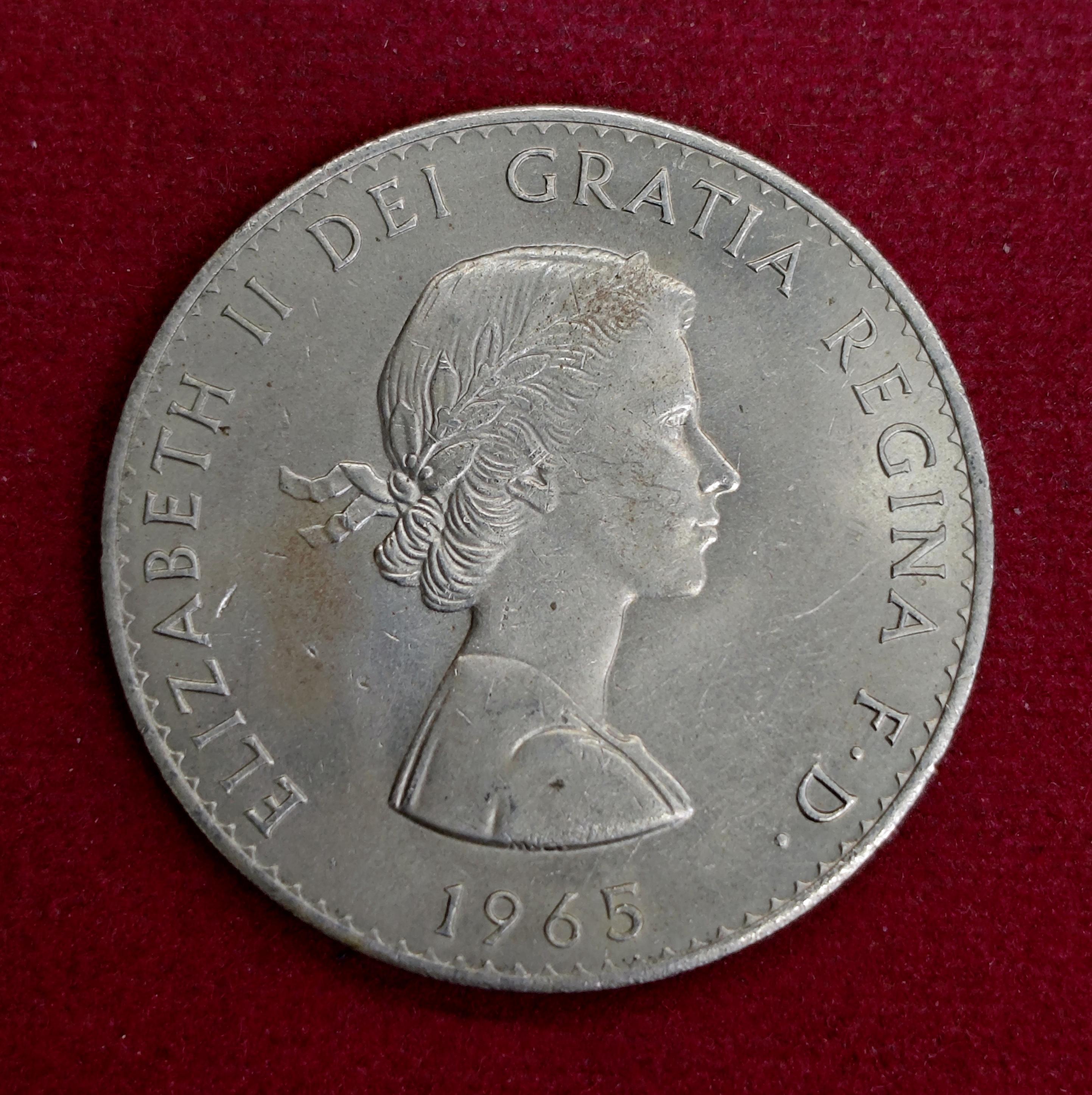 United Kingdom (UK) 1 Crown Elizabeth II Churchill 1965 Commemorative Coin