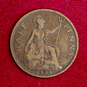 United Kingdom (UK) 1/2 Penny George V 1934 Coin
