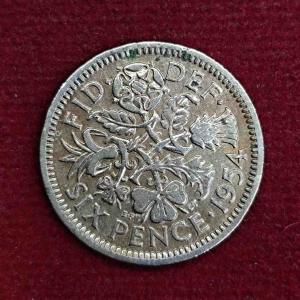 United Kingdom (UK) 6 Pence Elizabeth II 1954 Coin