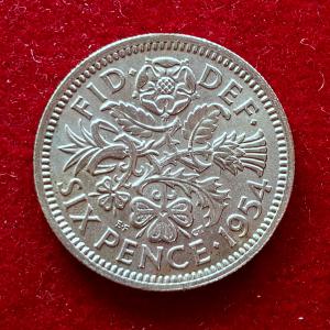 United Kingdom (UK) 6 Pence Elizabeth II 1954 Coin