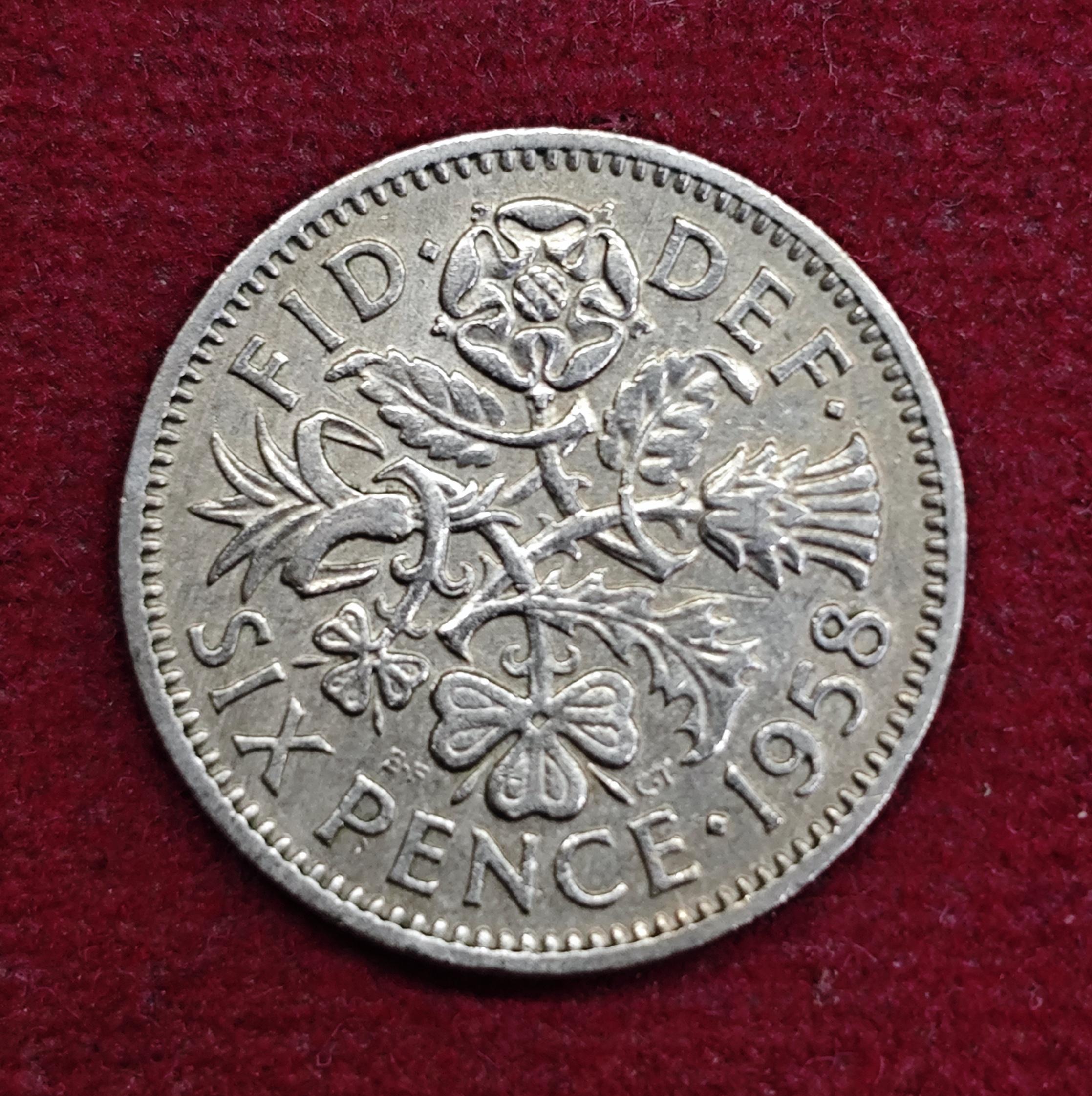United Kingdom (UK) 6 Pence Elizabeth II 1958 Coin