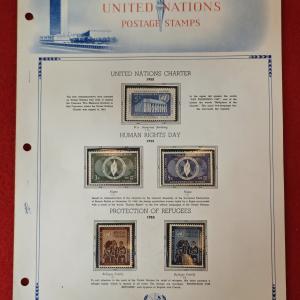 United Nations 1952–1953 Commemorative Stamp Set – UN Charter, Human Rights Day, and Protection of Refugees (Mounted Album Page) 5v Stamps