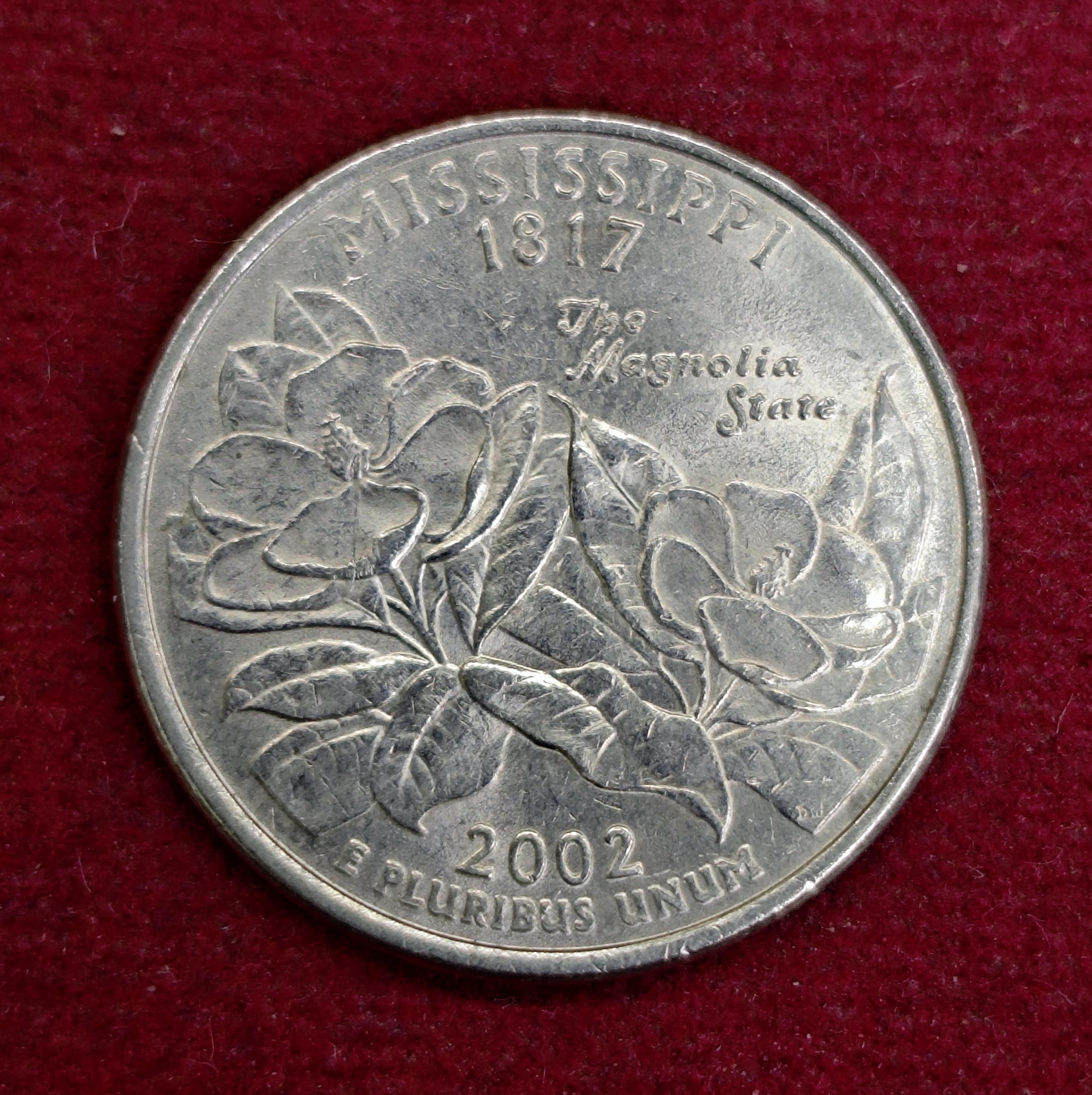 United States 1/4 Dollar "Washington Quarter" Mississippi 2002 Coin (P - Mint of Philadelphia)