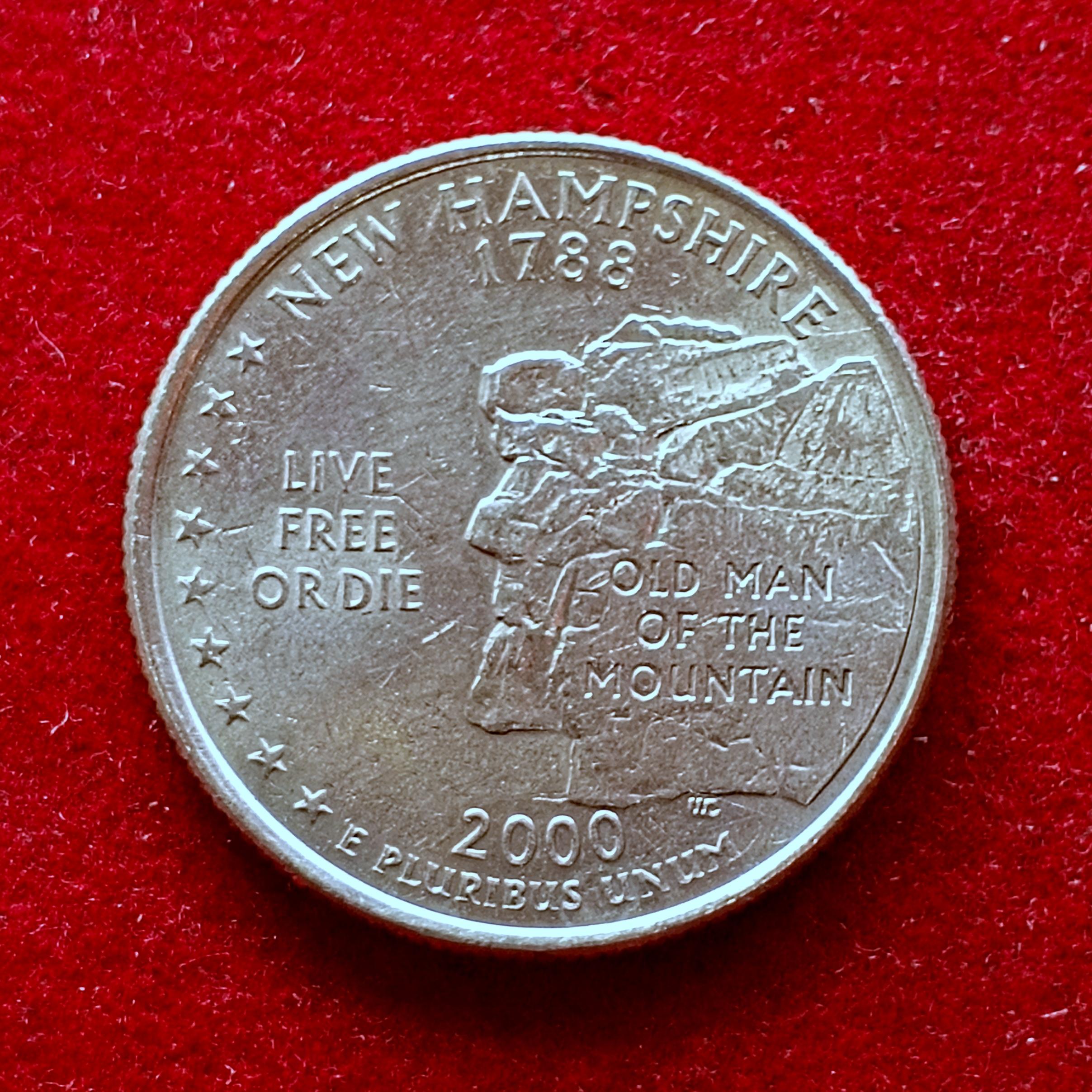 United States (USA) 1/4 Dollar Washington Quarter New Hampshire 2000 Coin