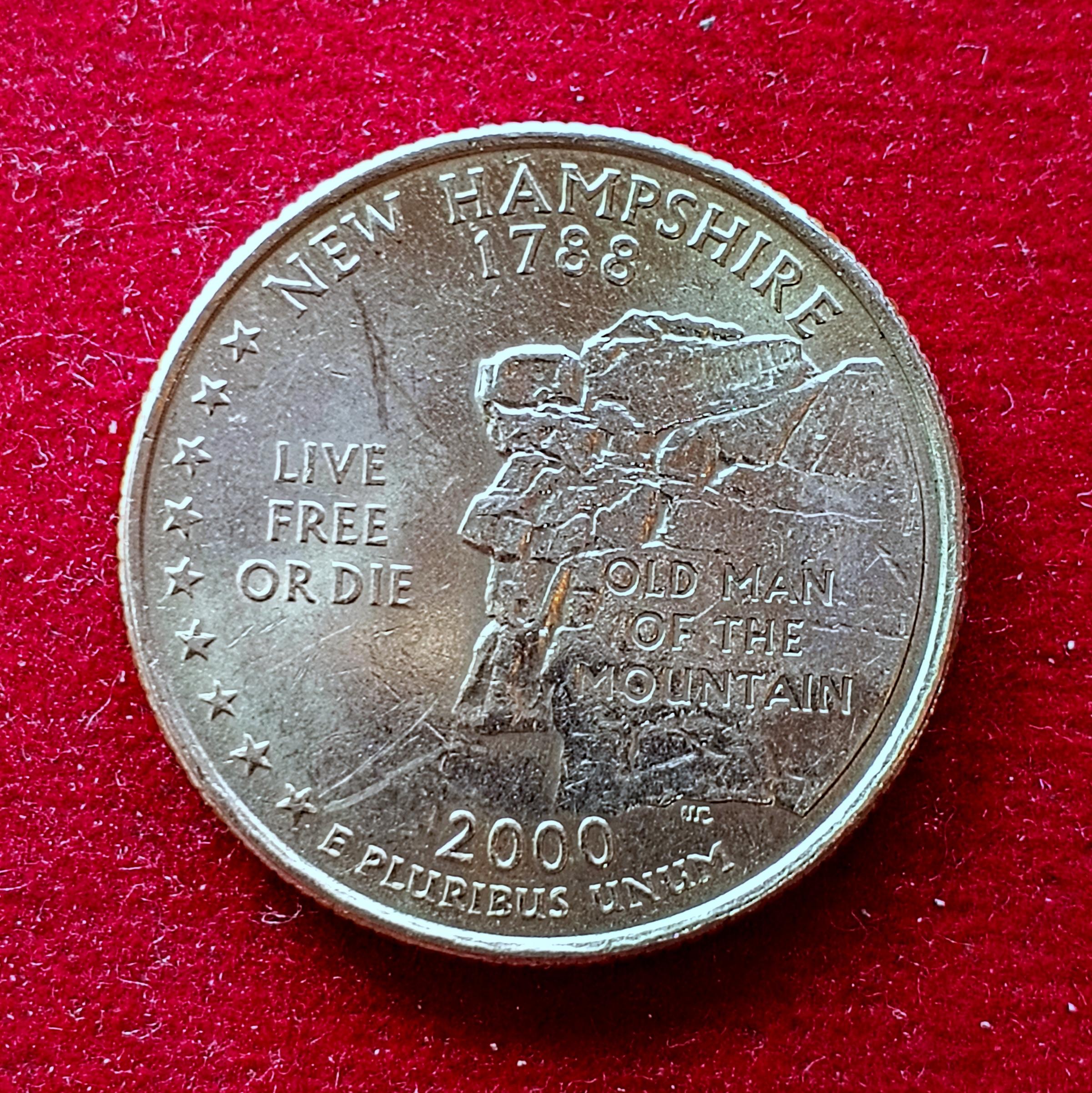 United States (USA) 1/4 Dollar Washington Quarter New Hampshire 2000 Coin  (D - Mint of Denver)