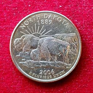 United States (USA) 1/4 Dollar "Washington Quarter" North Dakota 2006 Coin (D - Mint Of Denver)