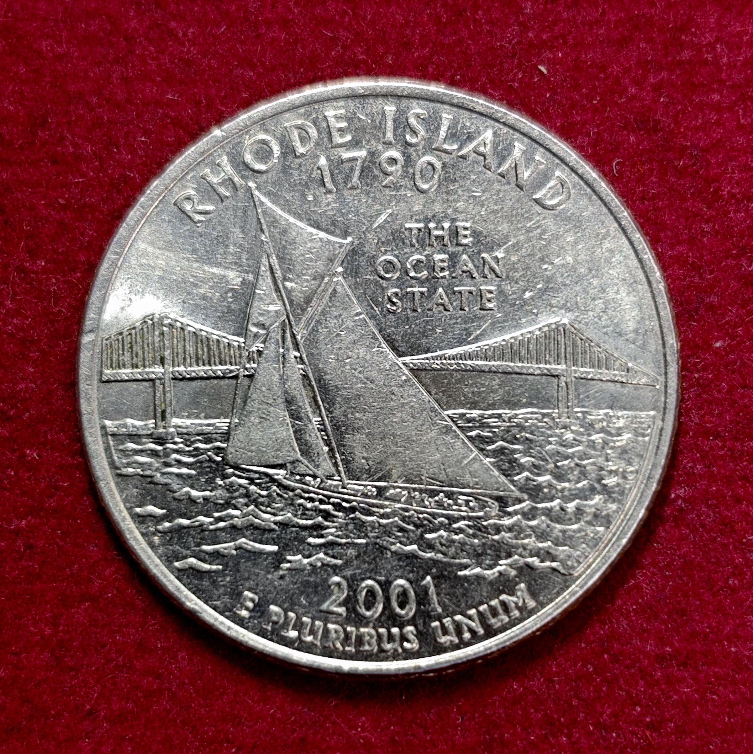 United States (USA) 1/4 Dollar Washington Quarter Rhode Island 2001 Coin (D - Mint Of Denver)