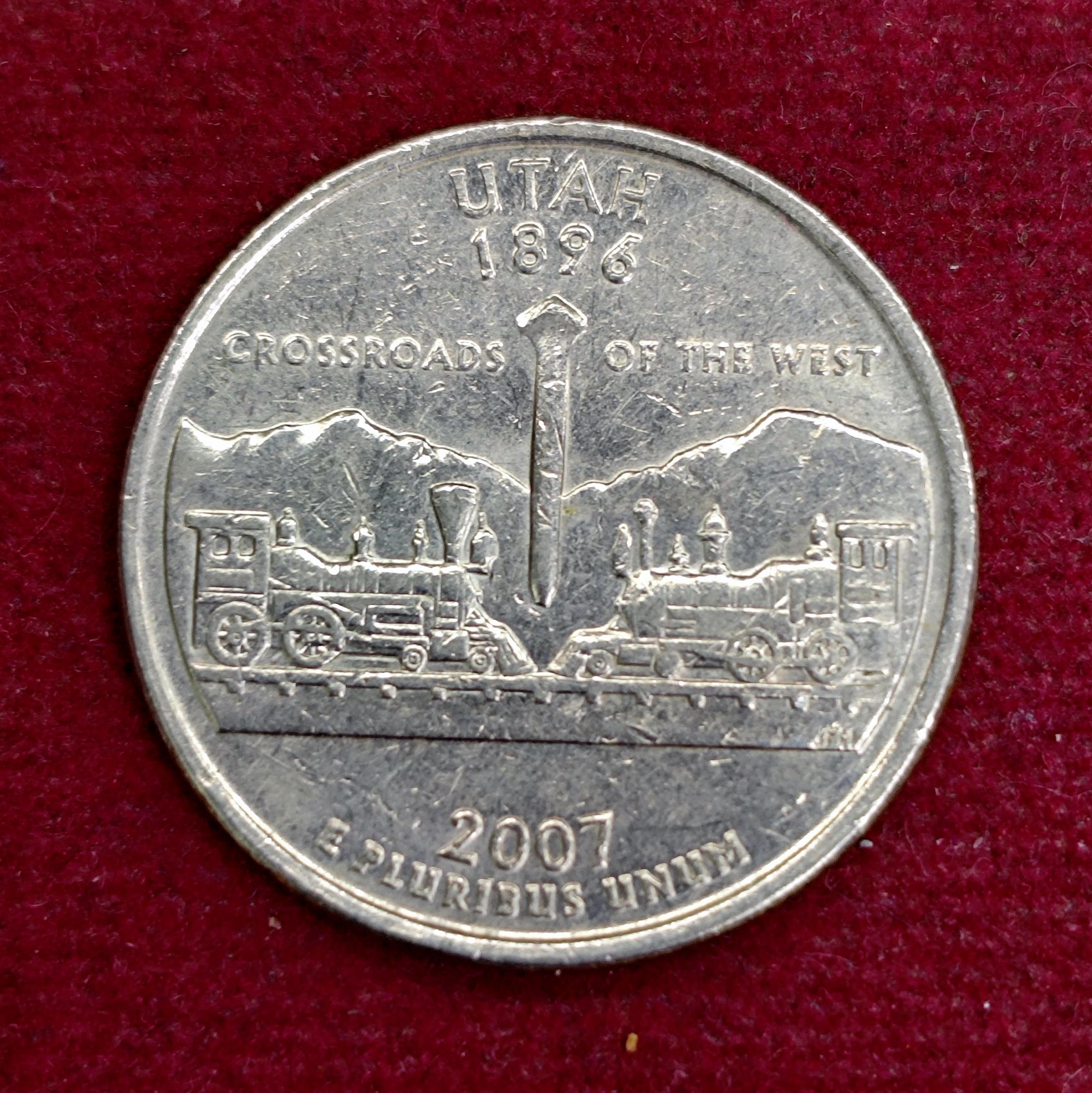 United States (USA) 1/4 Dollar Washington Quarter Utah 2007 Coin   (D - Mint of Denver)