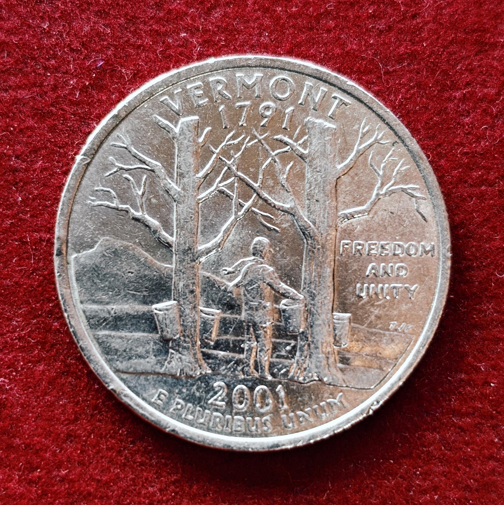 USA 1/4 Dollar Washington Quarter Vermont 2001 Coin (D - Mint Of Denver)