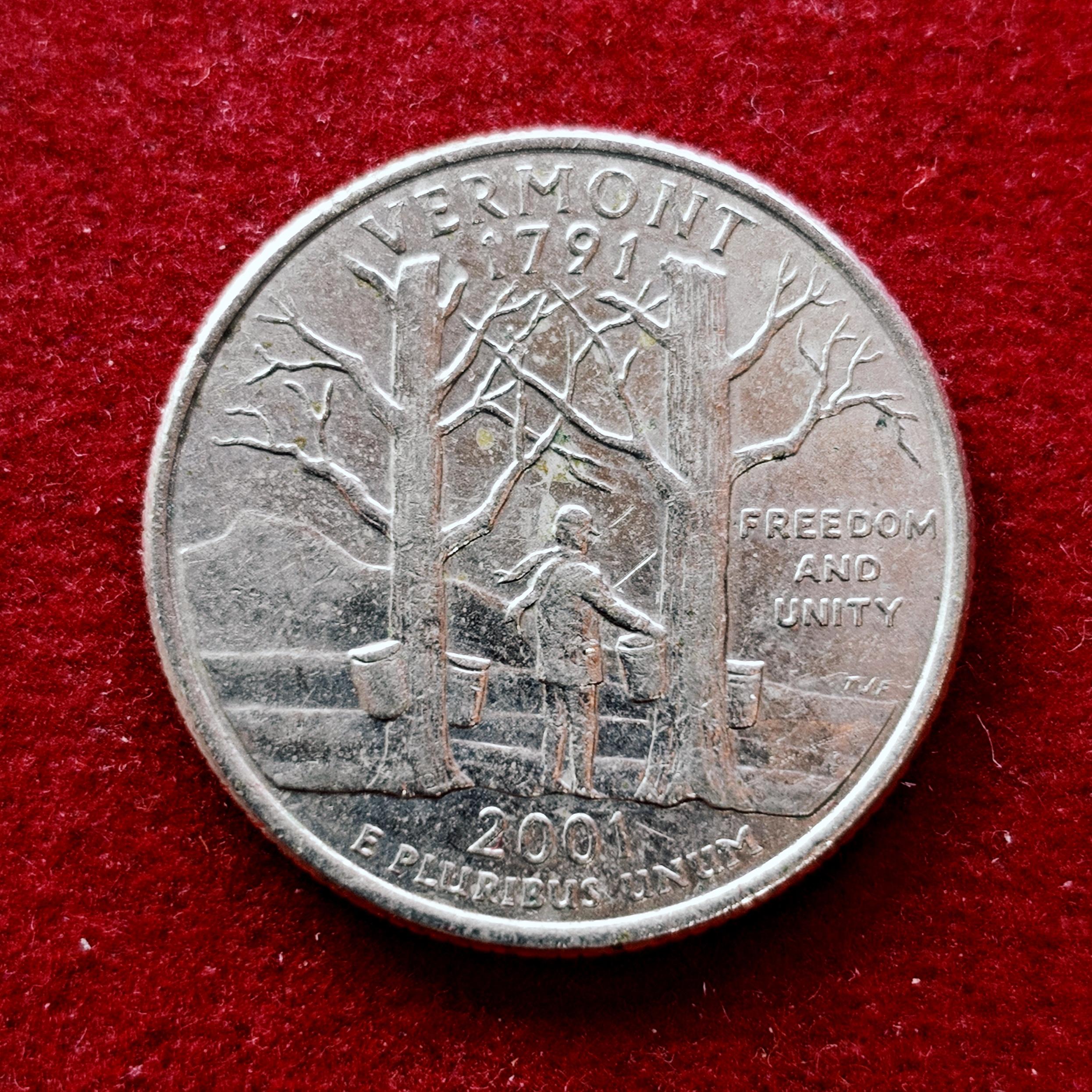 USA 1/4 Dollar Washington Quarter Vermont 2001 Coin (D - Mint Of Denver)