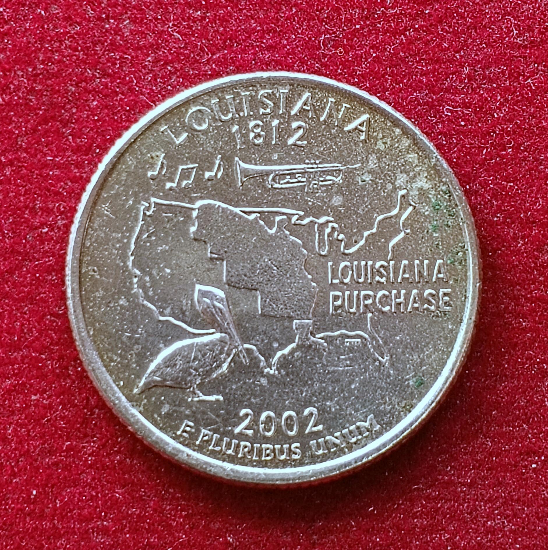 USA ( United States) 1/4 Dollar "Washington Quarter  Louisiana State  2002 Coin (P - Mint of Philadelphia)