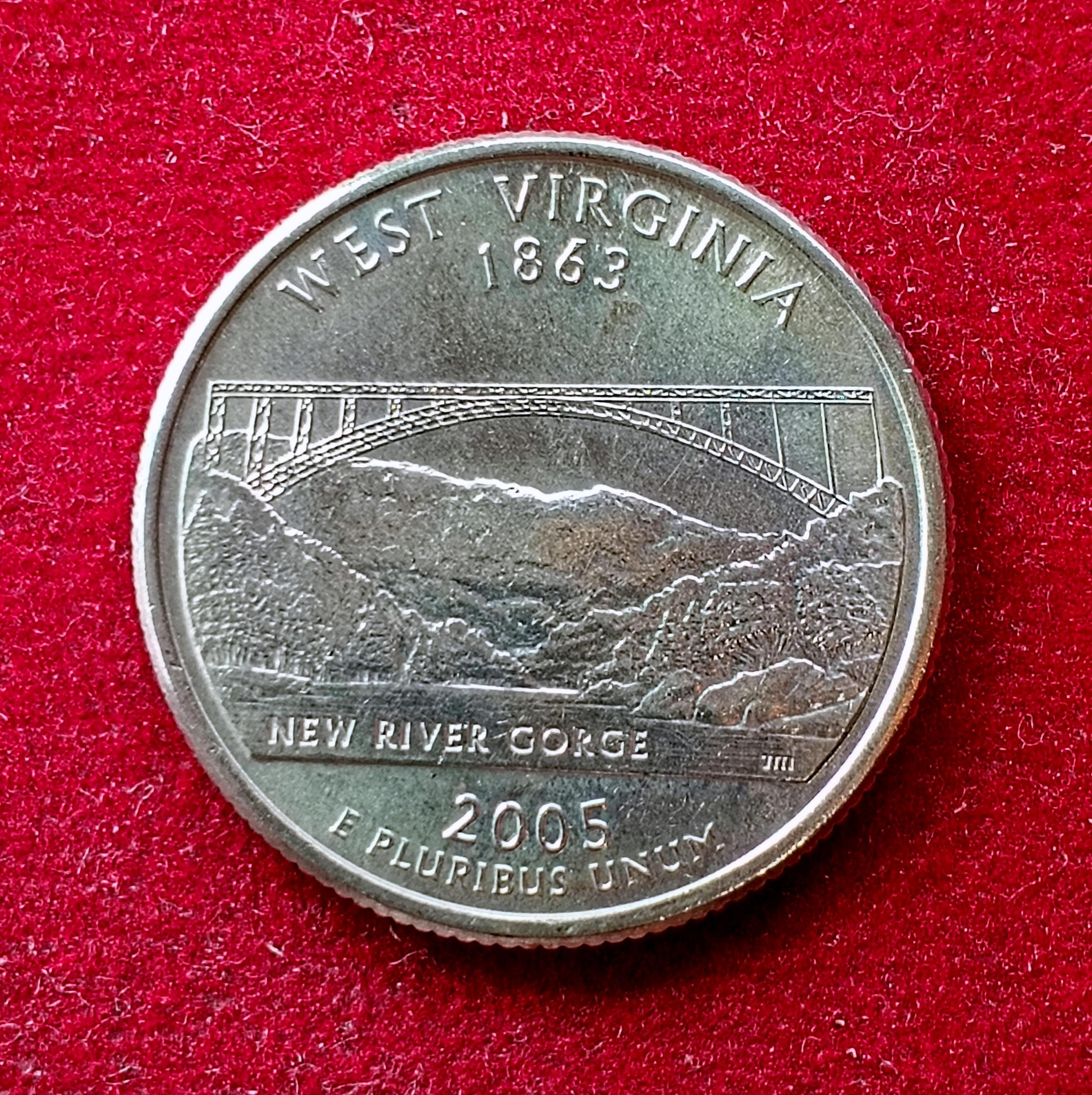 USA (United States) 1/4 Dollar Washington Quarter  West Virginia 2005 Coin  P (Mint of Philadelphia)