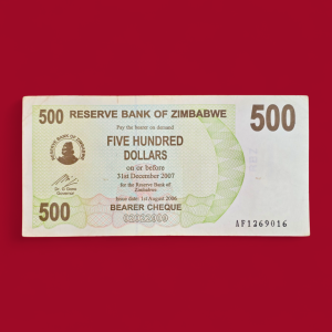 Zimbabwe 500 Dollars Bearer Cheque 2006 Banknote