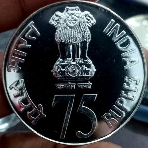 2010 RBI 75 rs silver coin unc condition with capsule packing